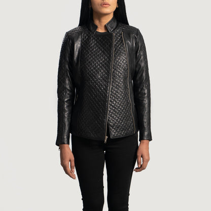 Orient Grain Quilted Black Leather Biker Jacket SH572