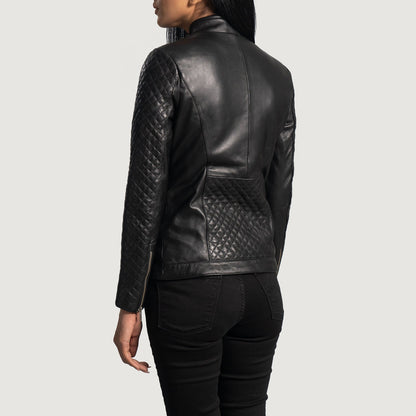 Orient Grain Quilted Black Leather Biker Jacket SH572
