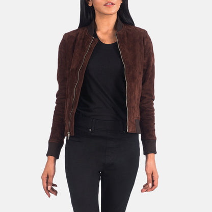 Bliss Brown Suede Bomber Jacket SH630