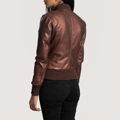 Reida Maroon Leather Bomber Jacket SH563