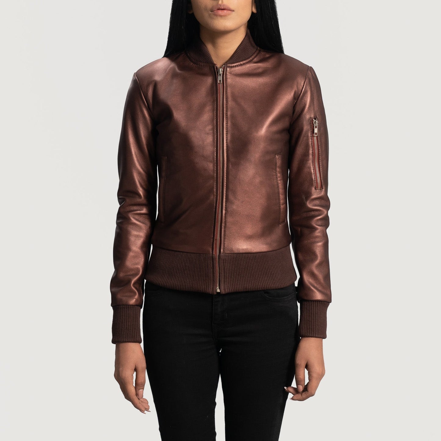 Reida Maroon Leather Bomber Jacket SH563