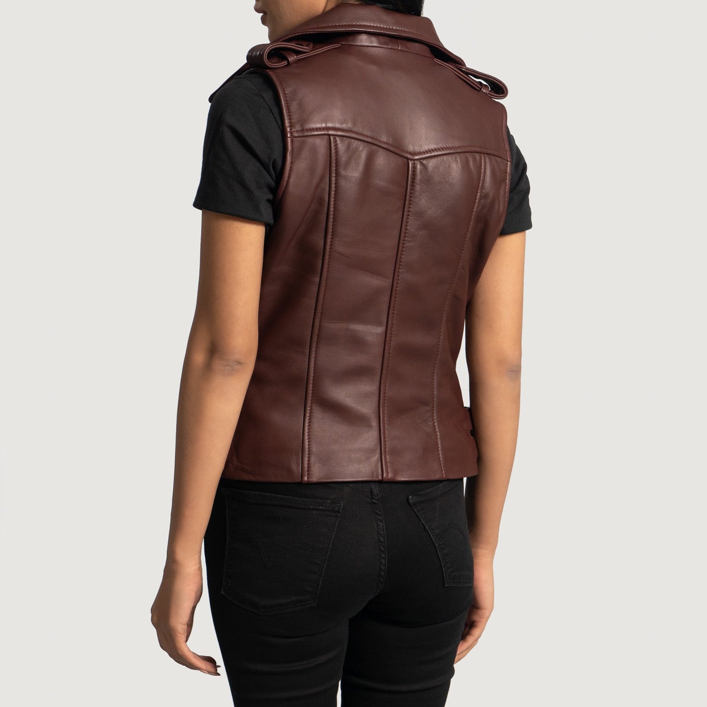 Rhonda Maroon Leather Biker Vest SH562