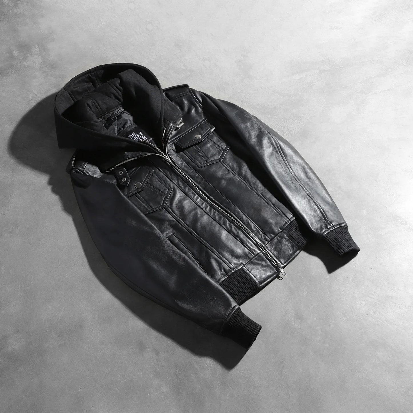 Roslyn Black Hooded Leather Bomber Jacket SH561
