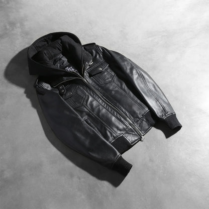 Roslyn Black Hooded Leather Bomber Jacket SH561