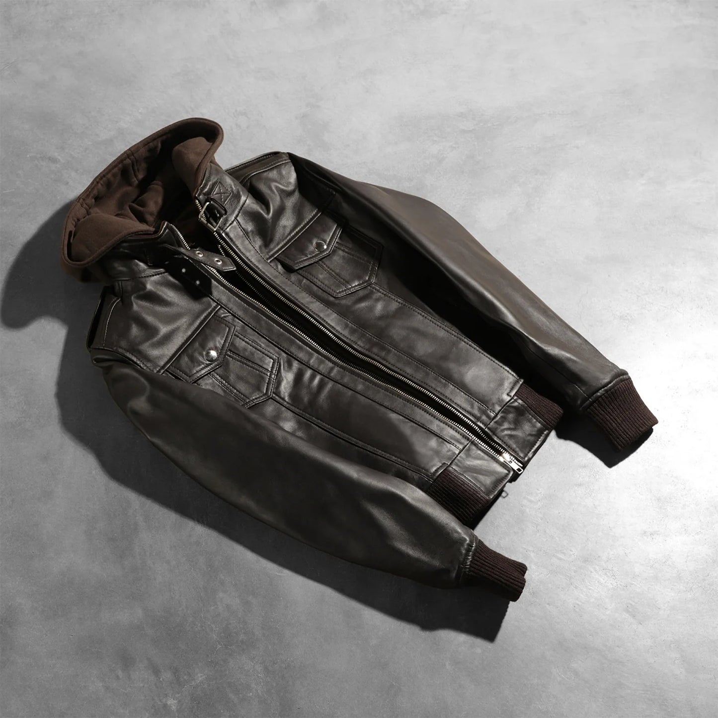 Roslyn Brown Hooded Leather Bomber Jacket SH560