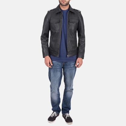 Sergeant Black Leather Jacket SH89