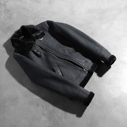 Sherilyn B-3 Distressed Black Leather Bomber Jacket SH535
