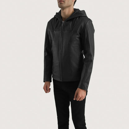 Spratt Black Hooded Leather Jacket SH78