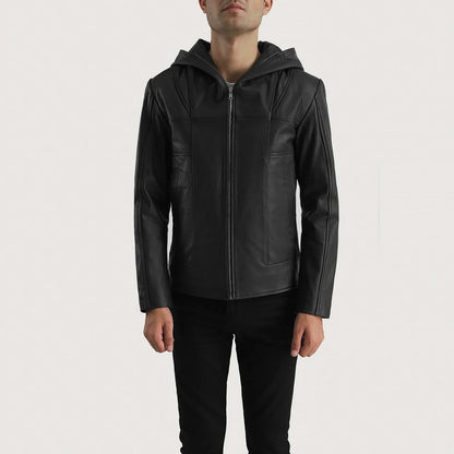Spratt Black Hooded Leather Jacket SH78