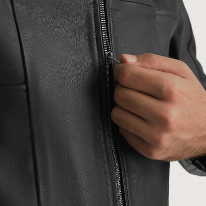 Spratt Black Hooded Leather Jacket SH78