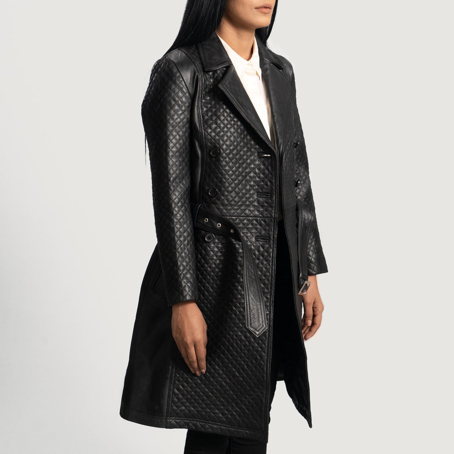 Sweet Susan Black Leather Trench Coat SH526