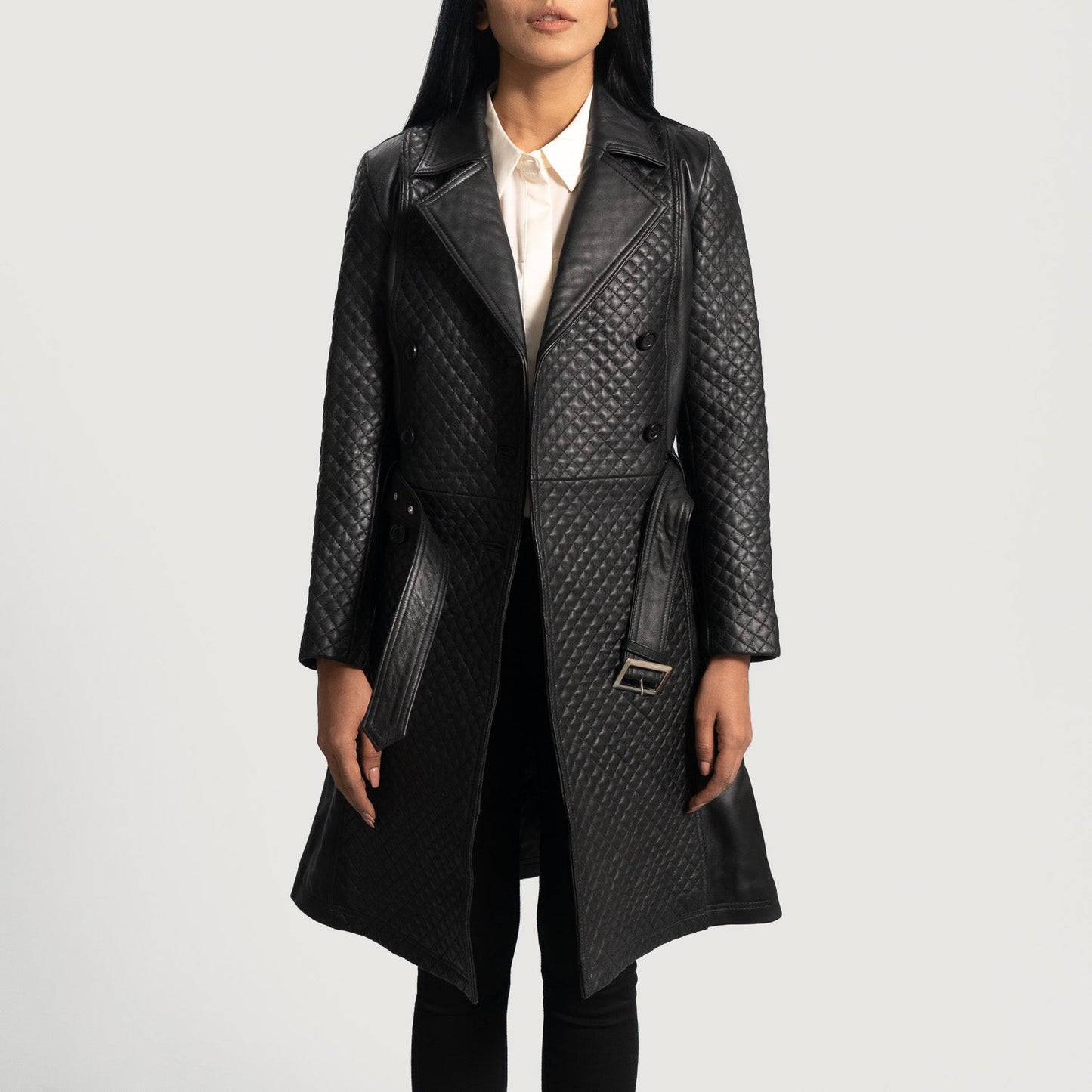 Sweet Susan Black Leather Trench Coat SH526