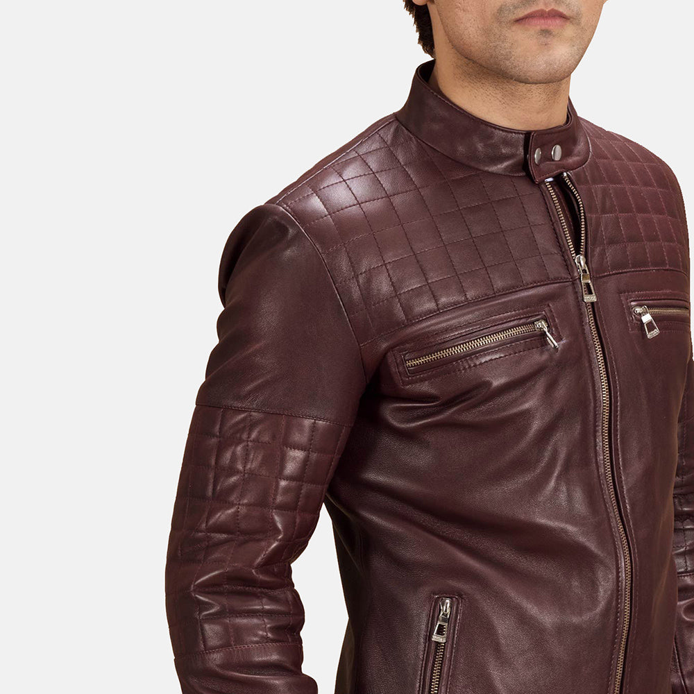 Urbane Quilted Maroon Leather Biker Jacket SH49