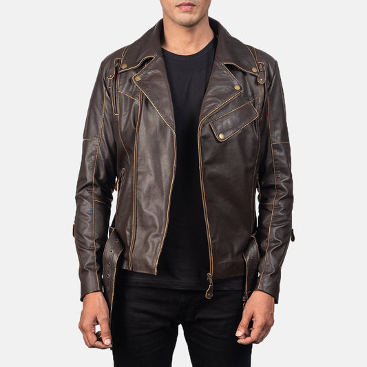 Vincent Brown Leather Biker Jacket SH42