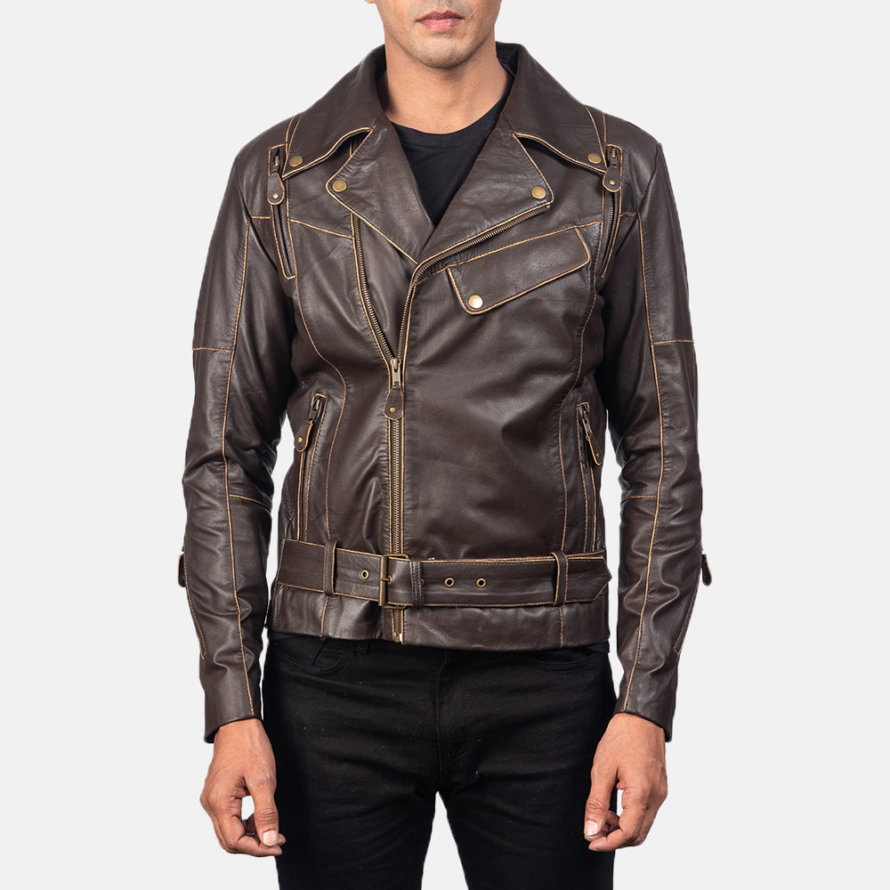 Vincent Brown Leather Biker Jacket SH42
