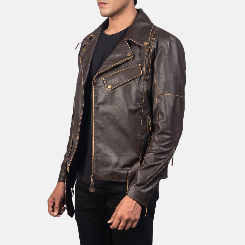Vincent Brown Leather Biker Jacket SH42