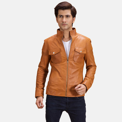 Voltex Tan Leather Biker Jacket SH41