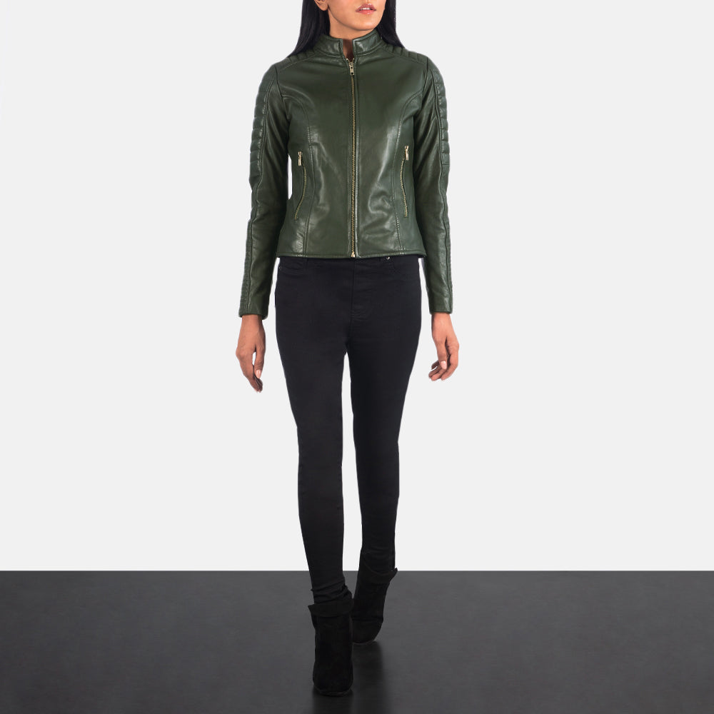 Adalyn Quilted Green Leather Biker Jacket SH651