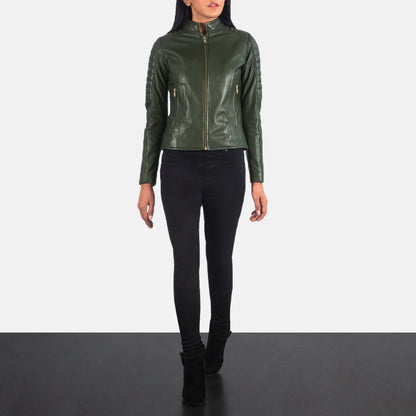 Adalyn Quilted Green Leather Biker Jacket SH651