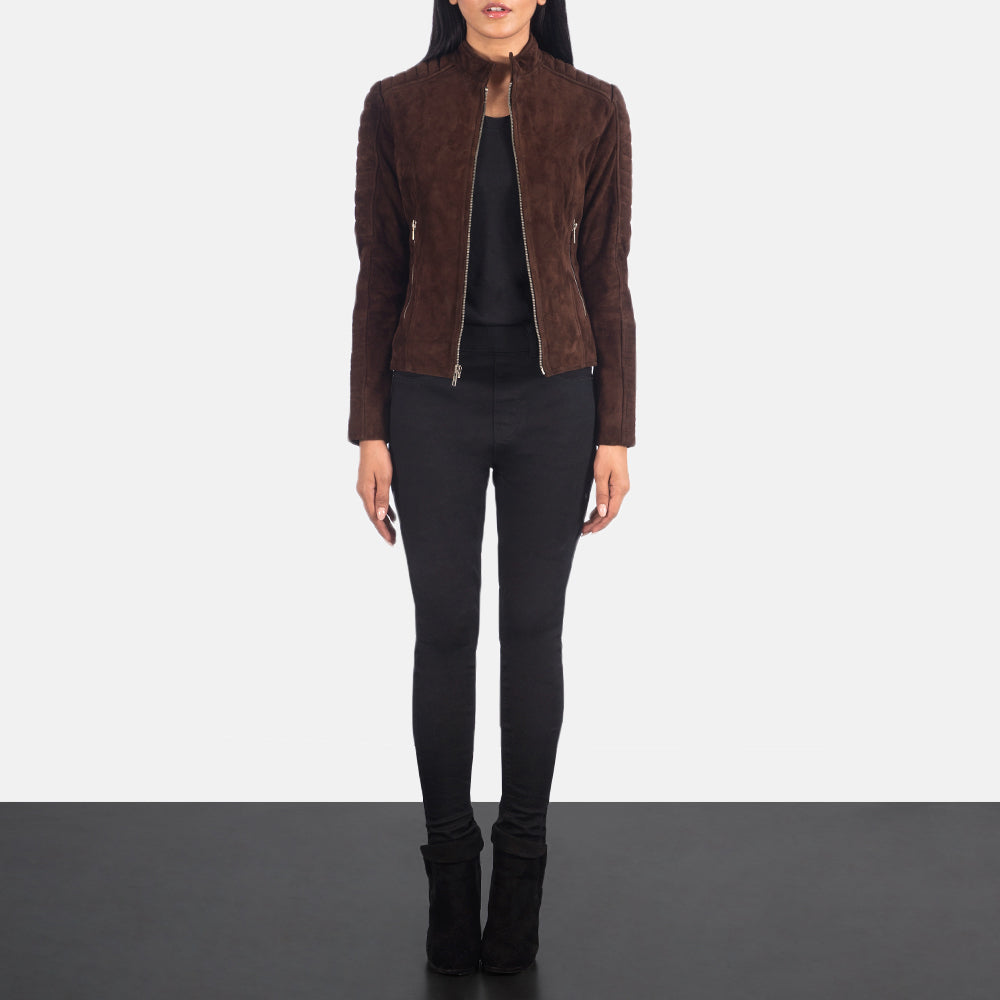 Adalyn Quilted Mocha Suede Biker Jacket SH650