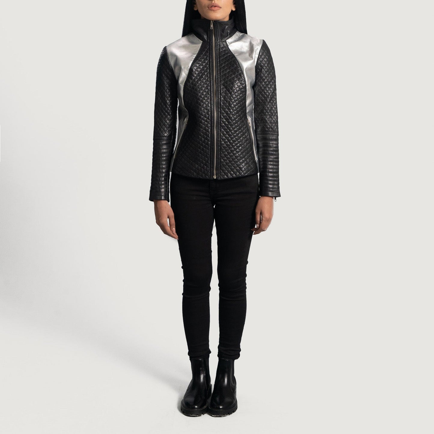 Alia Metallic Black Leather Biker Jacket SH647