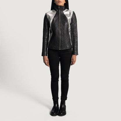 Alia Metallic Black Leather Biker Jacket SH647