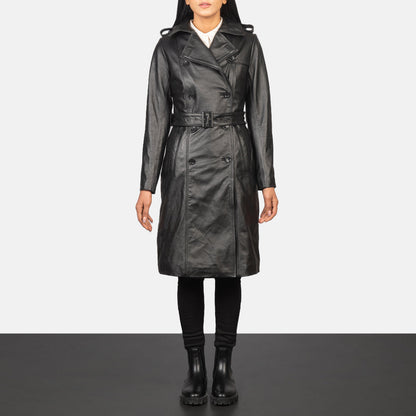Alice Black Double Breasted Leather Coat SH646