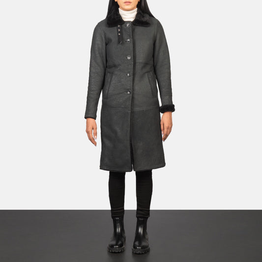Alina Shearling Black Leather Coat SH644