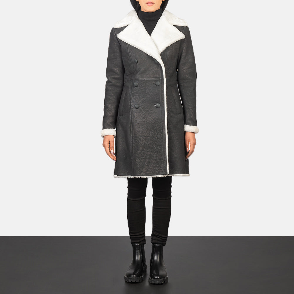 Amie Black Double Breasted Shearling Coat SH638