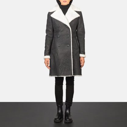 Amie Black Double Breasted Shearling Coat SH638