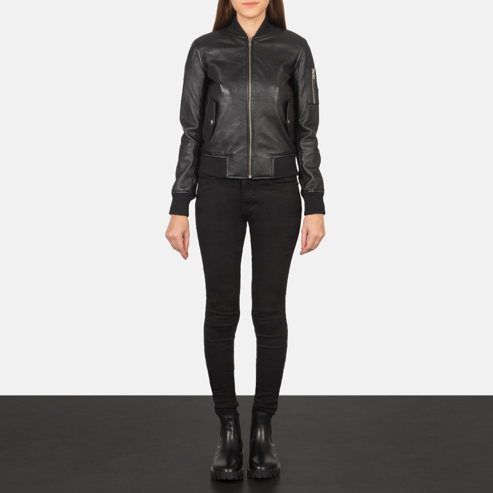 Ava Ma-1 Black Leather Bomber Jacket SH635
