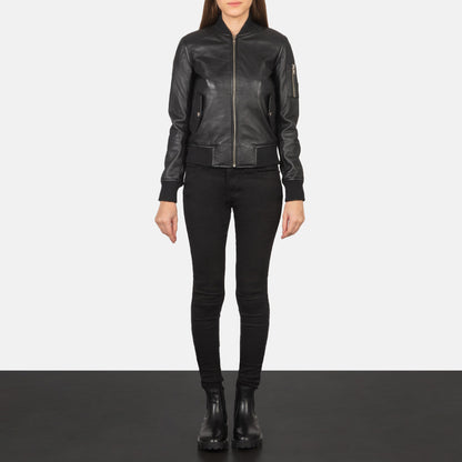 Ava Ma-1 Black Leather Bomber Jacket SH635