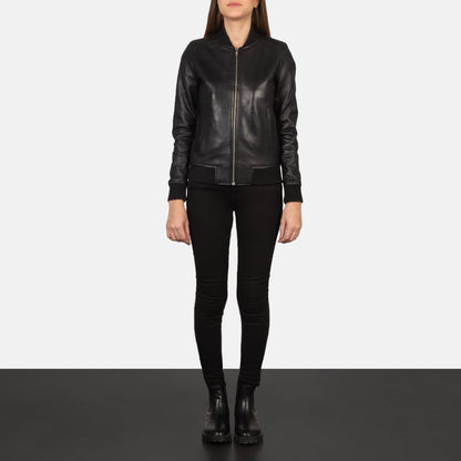 Bliss Black Leather Bomber Jacket SH632