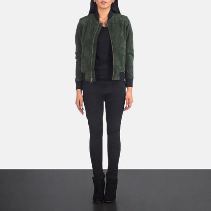 Bliss Green Suede Bomber Jacket SH629