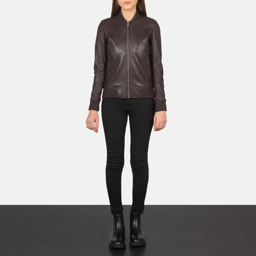 Bliss Maroon Leather Bomber Jacket SH628