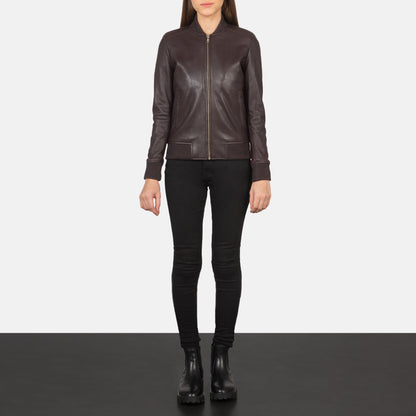 Bliss Maroon Leather Bomber Jacket SH628
