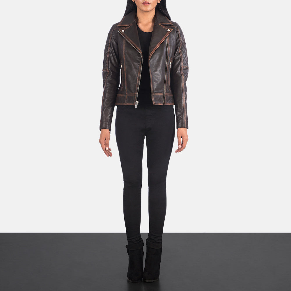 Carolyn Quilted Vintage Brown Biker Jacket SH625
