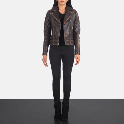 Carolyn Quilted Vintage Brown Biker Jacket SH625