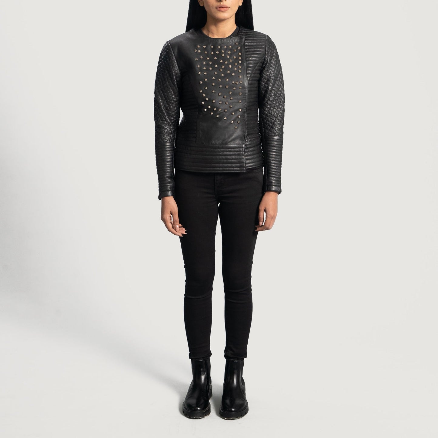 Celeste Studded Black Leather Jacket SH624