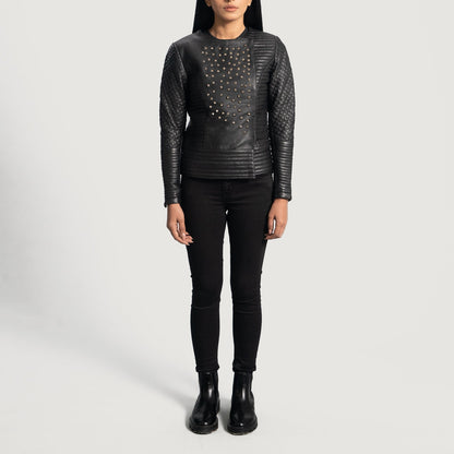 Celeste Studded Black Leather Jacket SH624