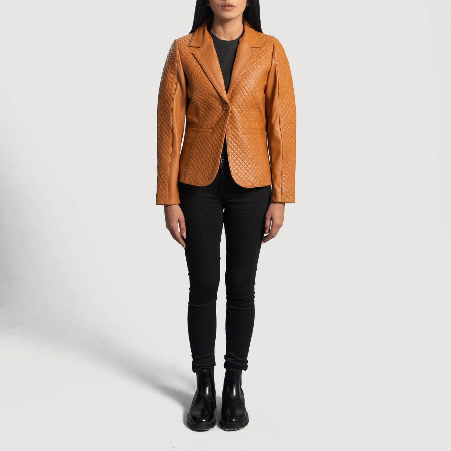 Cora Quilted Brown Leather Blazer SH618