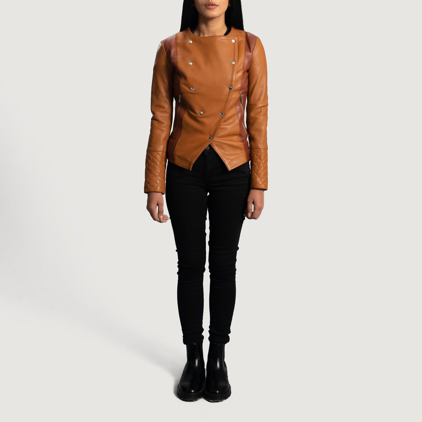County Tan Overlap Leather Jacket SH617
