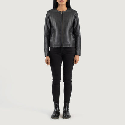 Elixir Black Collarless Leather Jacket SH613