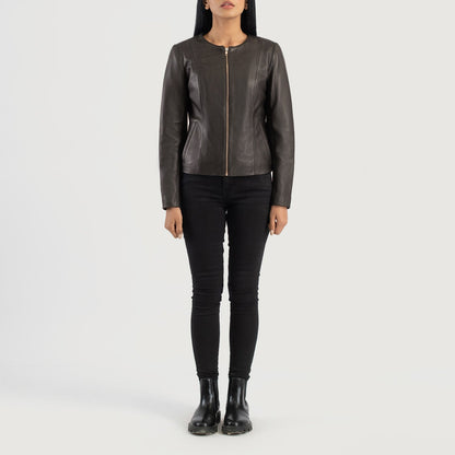 Elixir Brown Collarless Leather Jacket SH612