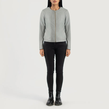 Elixir Grey Collarless Leather Jacket SH611