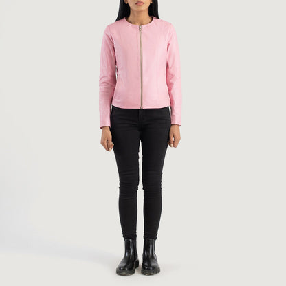Elixir Pink Collarless Leather Jacket SH610