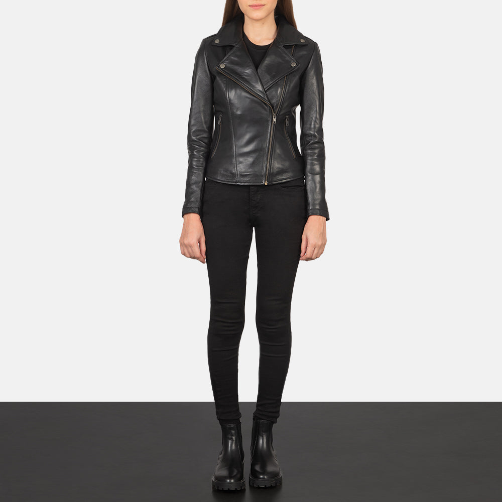 Flashback Black Leather Biker Jacket SH602