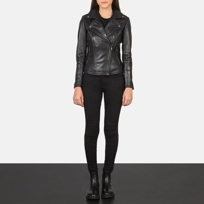 Flashback Black Leather Biker Jacket SH602