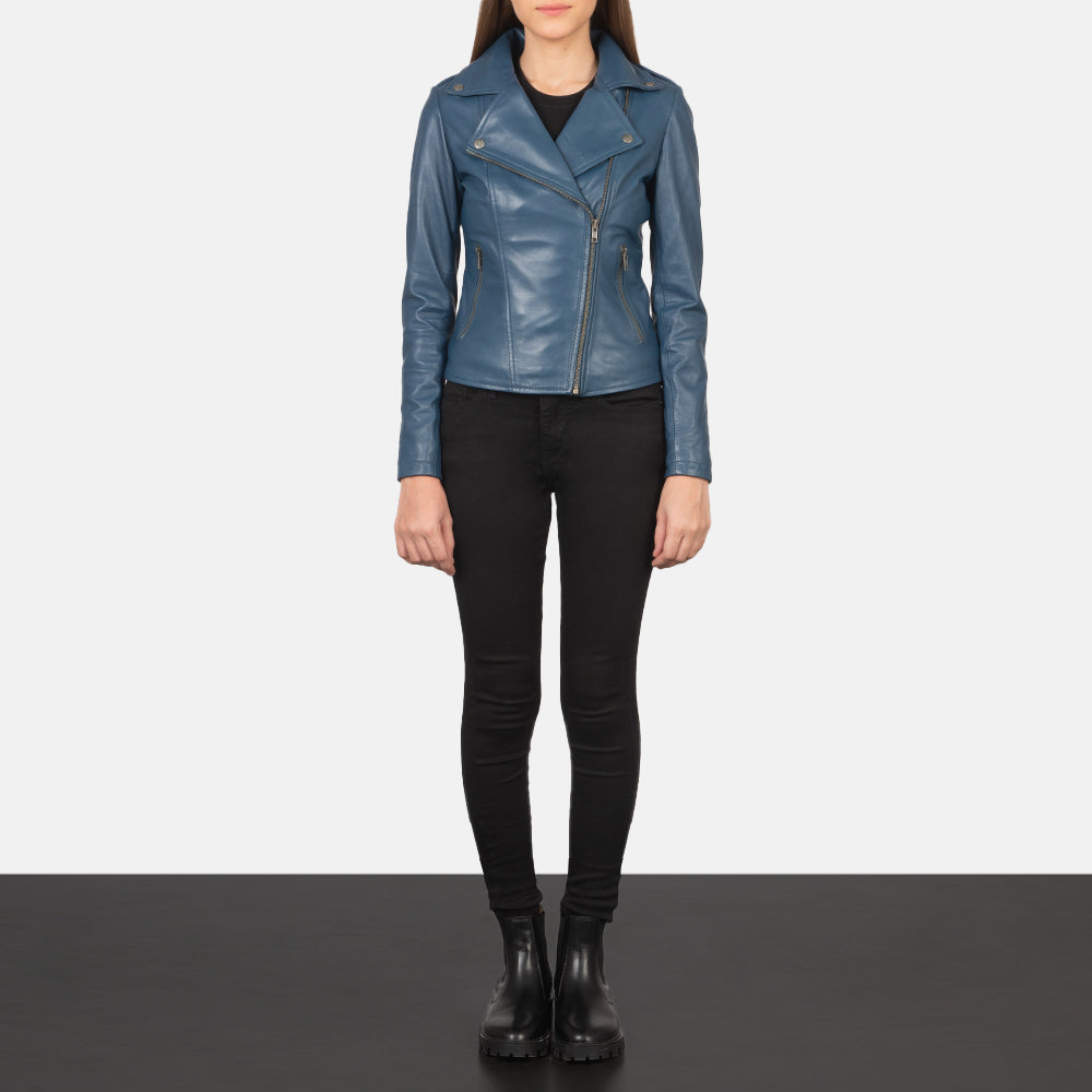 Flashback Blue Leather Biker Jacket SH601