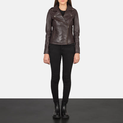 Flashback Maroon Leather Biker Jacket SH599